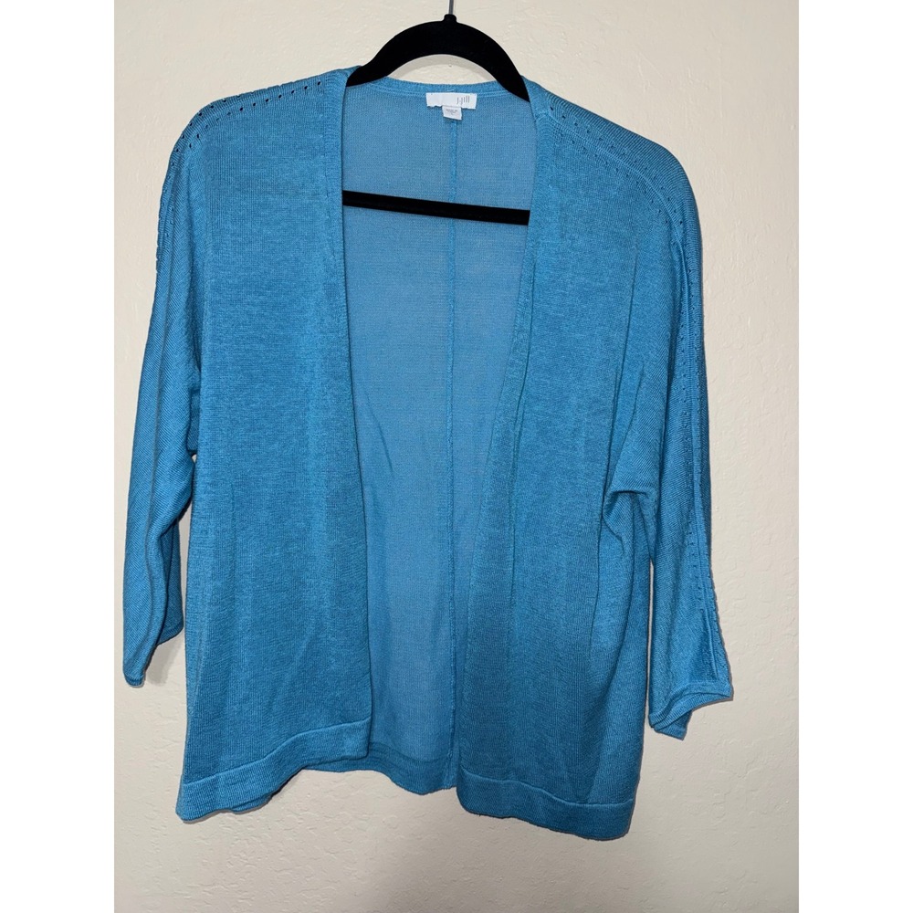 J. Jill Open Front Lightweight Cardigan in Teal Blue